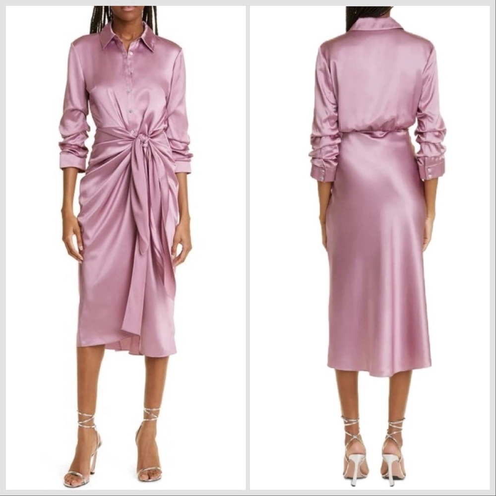 NWOT Cinq a Sept Jacey Shirt Dress Mauve Silk Wrap Satin Career Preppy Sz 6